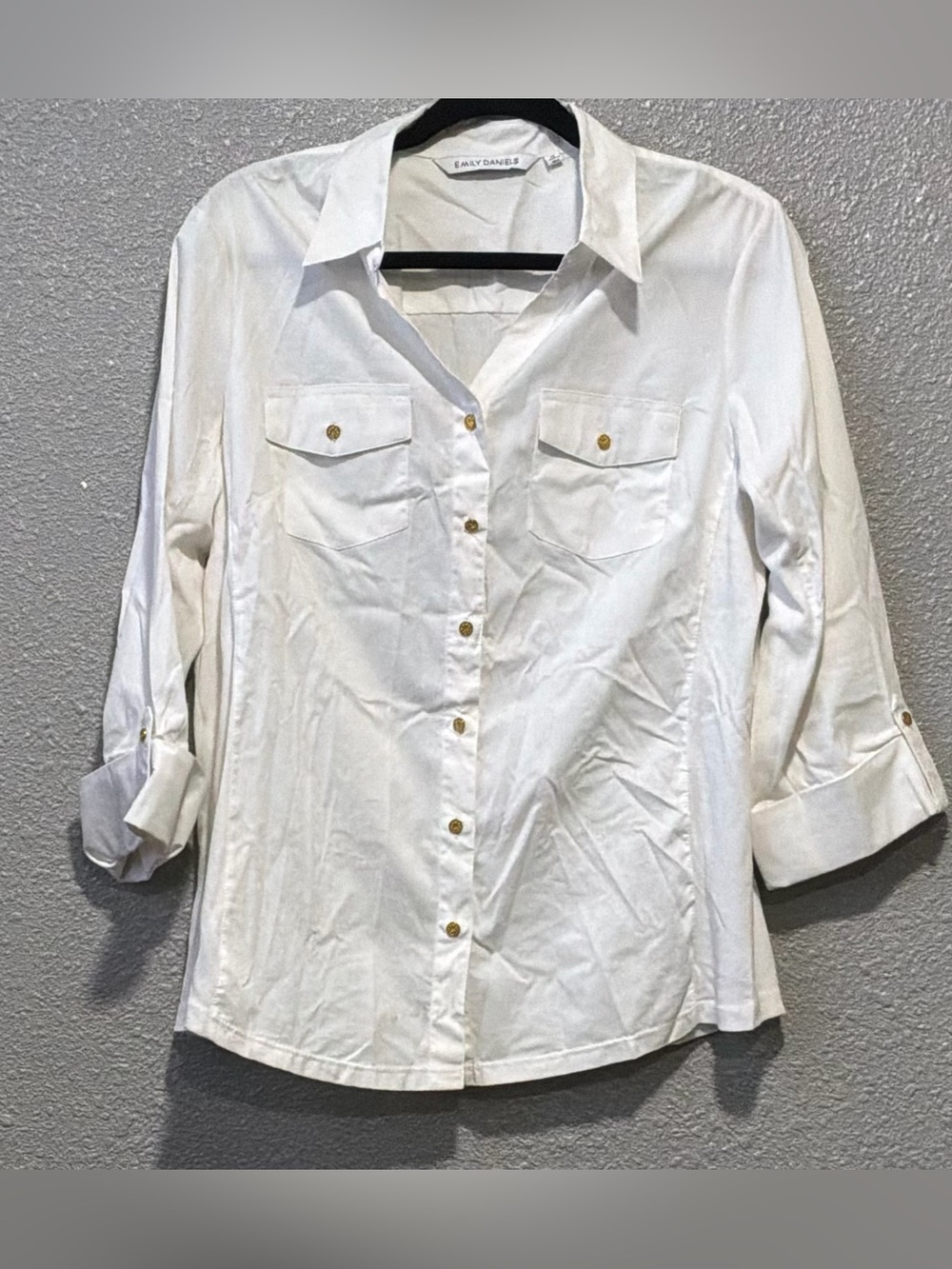 Anne Klein White Gold-Button Utility Shirt